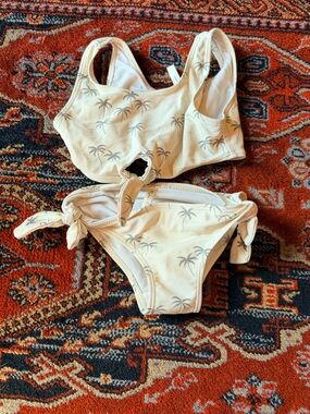 Rylee + Cru Kids Cream Palm Print Bikini